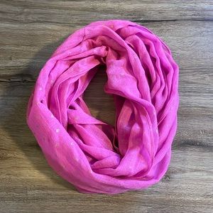 Aerie Bright Pink Lightweight Infinity Scarf with Metallic Gold Polka Dot Detail